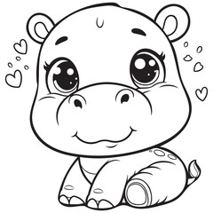 Adorable Baby Hippo Coloring Page Free Printable for Kids