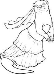 Otter Bride Wedding dressWedding Animal Vector Graphic Art Illustration