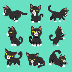 Set of Cartoon character cute cat poses for design.