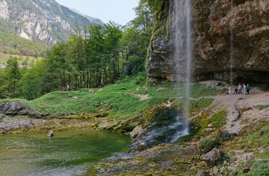 Goriuda waterfall near Chiusaforte in Carnia alpine region, Italy