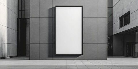 Vertical advertisement sign on a white surface, plain backdrop enhancing text visibility, ideal for promotional messaging.