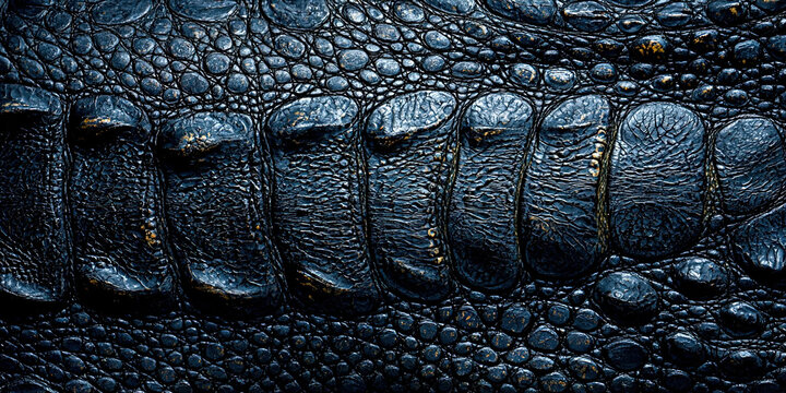 A close up of a crocodile's tail with a dark blue color