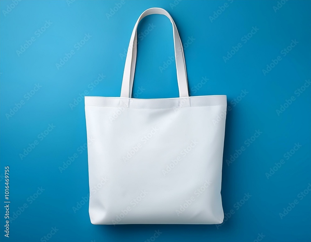 Wall mural white tote bag without words isolated on light blue background. mock up