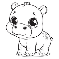 Adorable Baby Hippo Coloring Page Free Printable for Kids