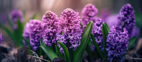 Fototapeta premium Purple Hyacinth Flowers in the Spring Garden