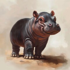 Baby hippopotamus amphibious stand on the ground