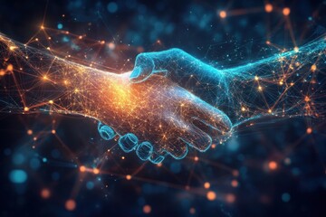 Abstract digital handshakes connection technology business.