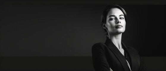 Confident Female Leader in Black and White Portrait