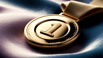 A gold medal with the number 1 on it