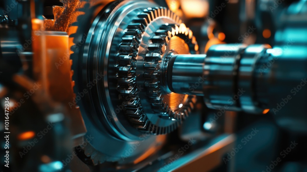 Aufkleber Close-up of a mechanical device featuring interlocking gears.