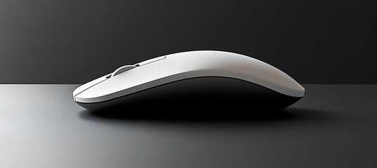 A wireless mouse on a sleek surface with space for text and product features below