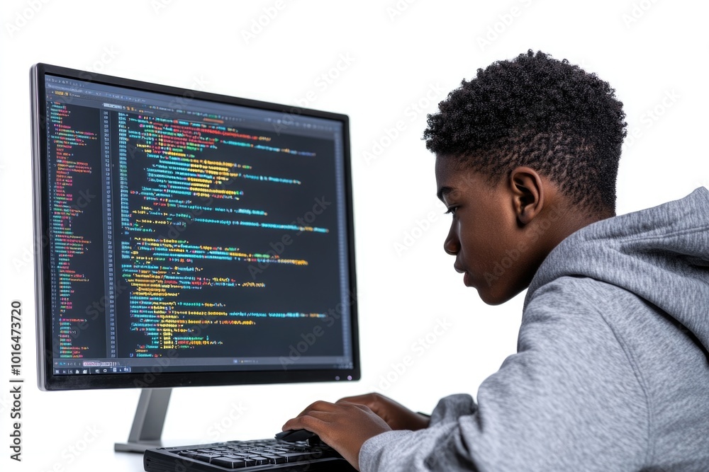 Aufkleber A person sitting at a desk with a computer monitor and keyboard, focused on their work.