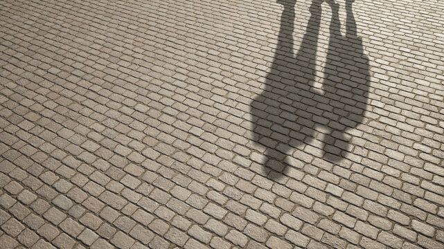 Concept or conceptual background of floor texture surface with a human shadow as silhouette. 3d illustration metaphor to old couple romance happy relationship lifestyle, love or family elderly design