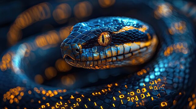 a visual comparison of python and javascript featuring a javascript logo and a python snake image,code in the background.create by F.a