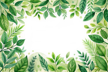 vibrant green and white frame filled with various leaves creates refreshing and natural atmosphere, perfect for showcasing your creative ideas