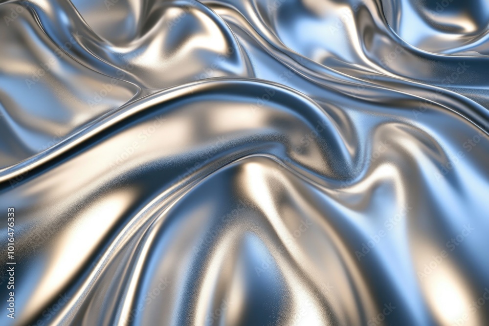 Poster Close-up of shiny silver cloth with texture and reflection.