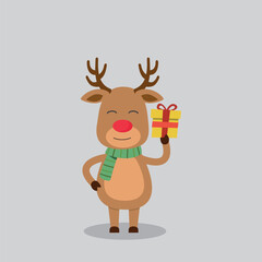 Merry Christmas and Happy New Year with Christmas deer. Winter holiday cartoon. Vector.