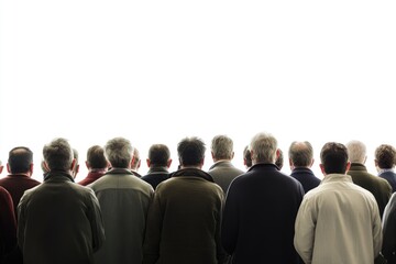 Fototapeta premium A group of men stand next to each other, looking in the same direction.
