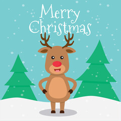 Merry Christmas and Happy New Year with Christmas deer. Winter holiday cartoon. Vector.