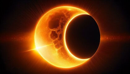 Amazing scientific natural phenomenon. The Moon covering the Sun. Total solar eclipse with diamond ring effect glowing Created with Generative AI technology.
