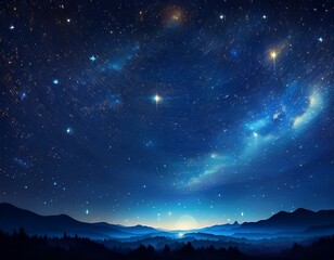 Fototapeta premium Beautiful night sky. Night starry sky dark blue space background with stars. Created with Generative AI technology.