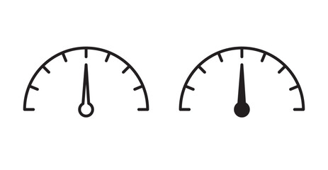 Speedometer icons. Vector set in filled and line style.