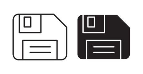 Floppy disk icons. Vector set in filled and line style.