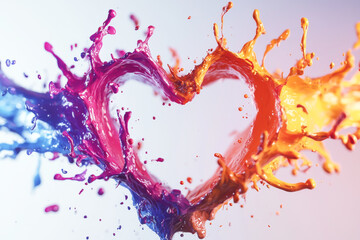 Naklejka premium A vibrant splash of colorful water forms a heart, symbolizing love and creativity in an artistic and dynamic way.