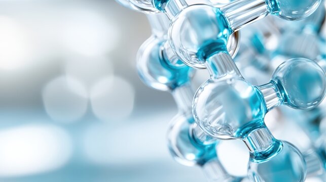 An artistic image displaying interconnected crystal blue molecules signifying structure, unity, and bonding, often relating to molecular chemistry or nanotechnology.