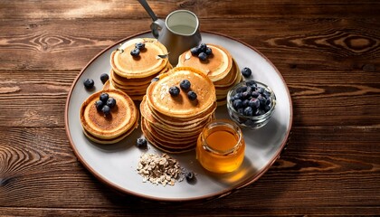 Delicious pancakes on a wooden table