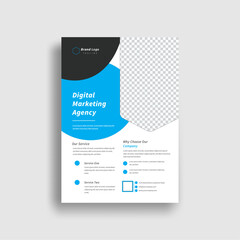 Corporate business flyer with sky blue, black circular shape layout design
