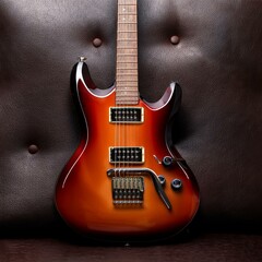 Fototapeta premium Electric guitar on dark leather background