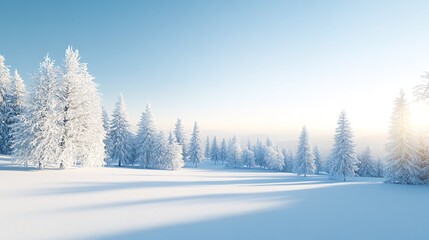 Obraz premium Breathtaking Snow-Covered Forest at Sunrise with Frosty Trees and Clear Sky