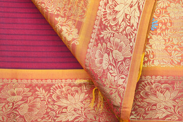 Silk sari with gold border background