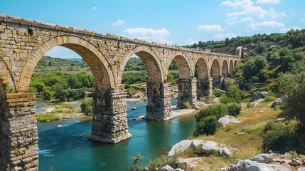 Fototapeta premium Majestic Ancient Aqueduct Showcasing the Engineering of Harnessing Water's Power