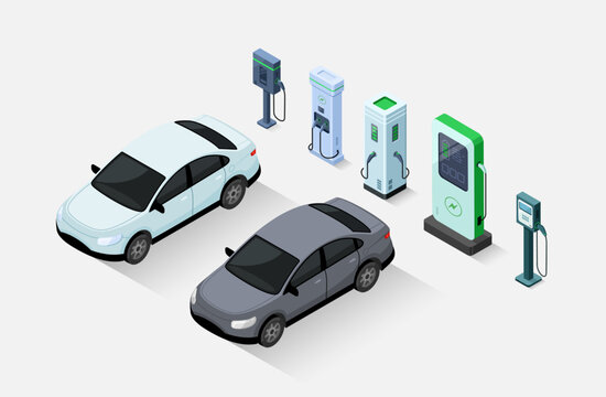 Vector illustration Electric cars are waiting for charging battery