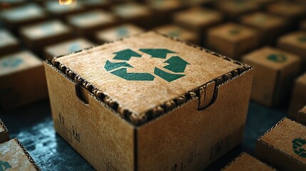 Obraz premium an eco friendly paper box and corrugated cardboard materials featuring the universal recycle symbol emphasizing the importance of sustainable packaging and responsible ecological waste management