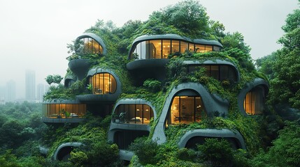 an environmentally conscious architectural project green building design the principles of sustainability striving for efficient use of resources and minimal environmental impact.create by F.a