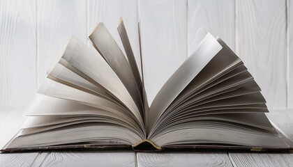 Open book on white wood background