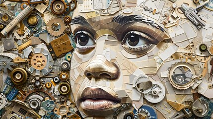Fototapeta premium Imaginative Paper Mosaic Portrait of Budding Mechanical Engineer