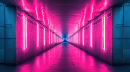 Fototapeta premium Neon lights illuminating a dark corridor