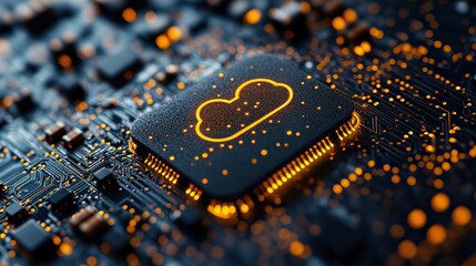 Fototapeta premium an of secure cloud computing concept featuring a cloud symbol over a stylized chip representing the safety and encryption in cloud storage services.create by F.a