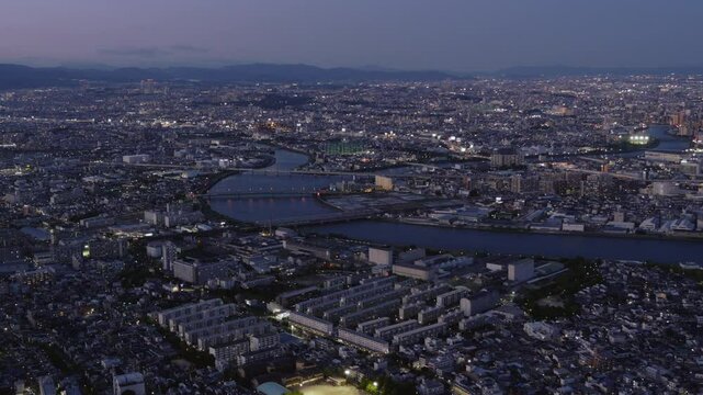 兵庫県尼崎市と大阪府大阪市の夜景・夕景 航空動画