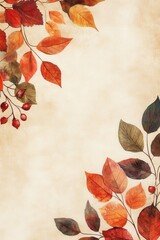 Fototapeta premium Watercolor Autumn Leaves Border on Beige Background.