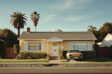 Fototapeta premium American suburb house architecture building vehicle.