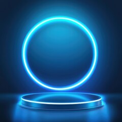 Fototapeta premium Blue Neon Circle with Platform - Futuristic Product Display.