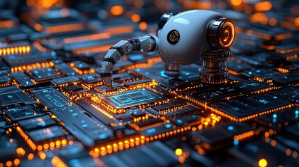 automation concept incorporation of artificial intelligence and robotics efficiency and productivity as digital transformation in engineering mechanics and electronics.illustration