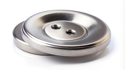 Round shiny aluminum steel button perfect for crafting, design, and DIY projects. Durable metal hardware suitable for a variety of applications and creative endeavors.