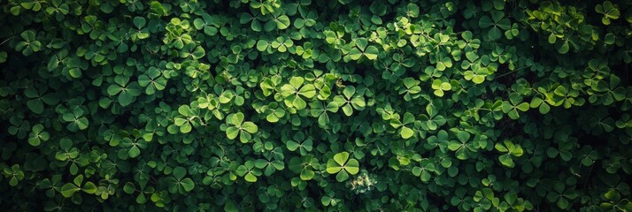 Lush Greenery Overhead, vibrant grass interspersed with clover, edges softly fading, creating a serene natural tapestry