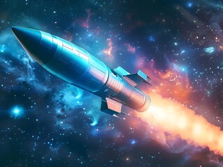 Obraz premium Intergalactic Rocket Primed for Light Speed Leap into the Cosmic Expanse